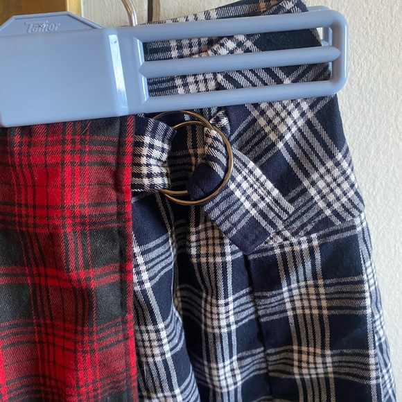 Red and Black Plaid Skirt with Chain - Picture 2 of 6